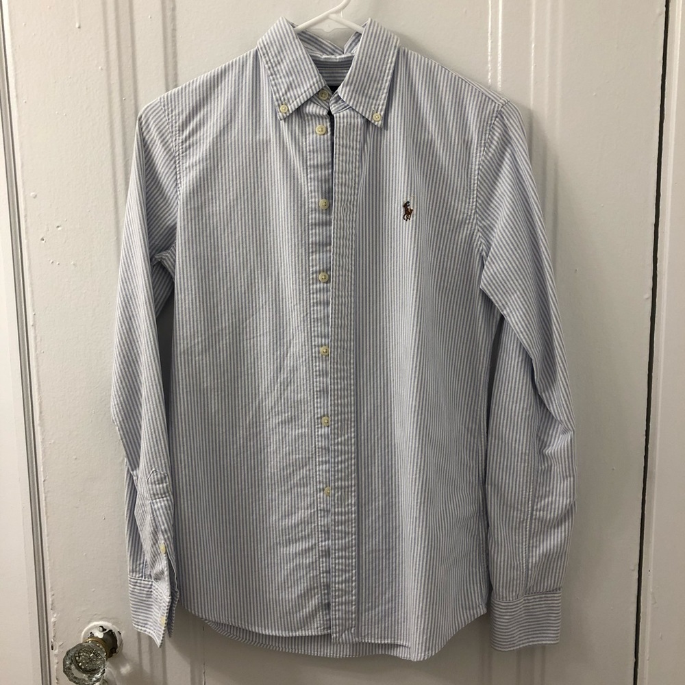 Ralph Lauren Blue & White Striped Button-Up Shirt